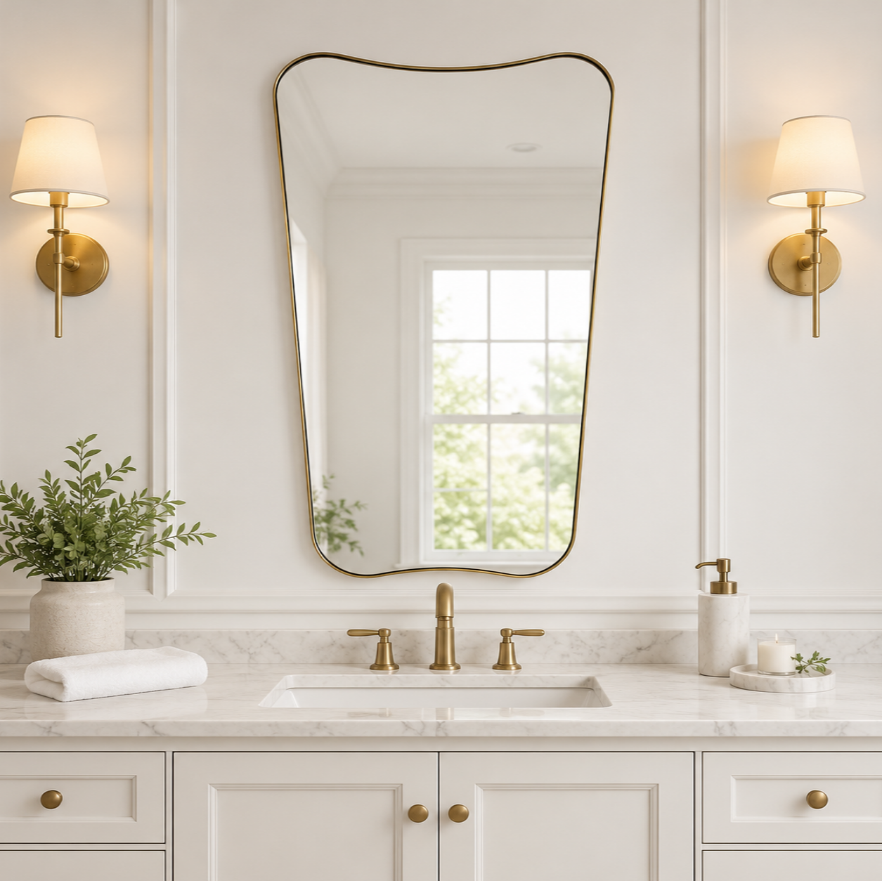 Italian Luxury Style Irregular Scalloped Wall Mirror for Bathroom  |Stainless Steel Frame
