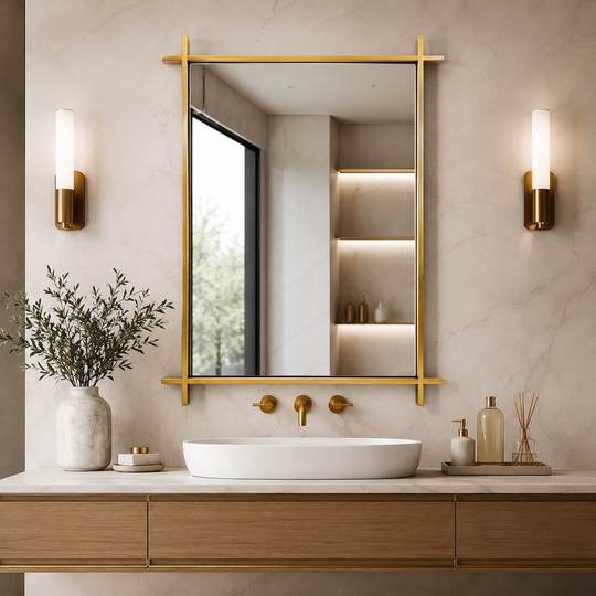 Vintage Cross Corner Rectangle Bathroom Wall Mirrors | Stainless Steel Framed