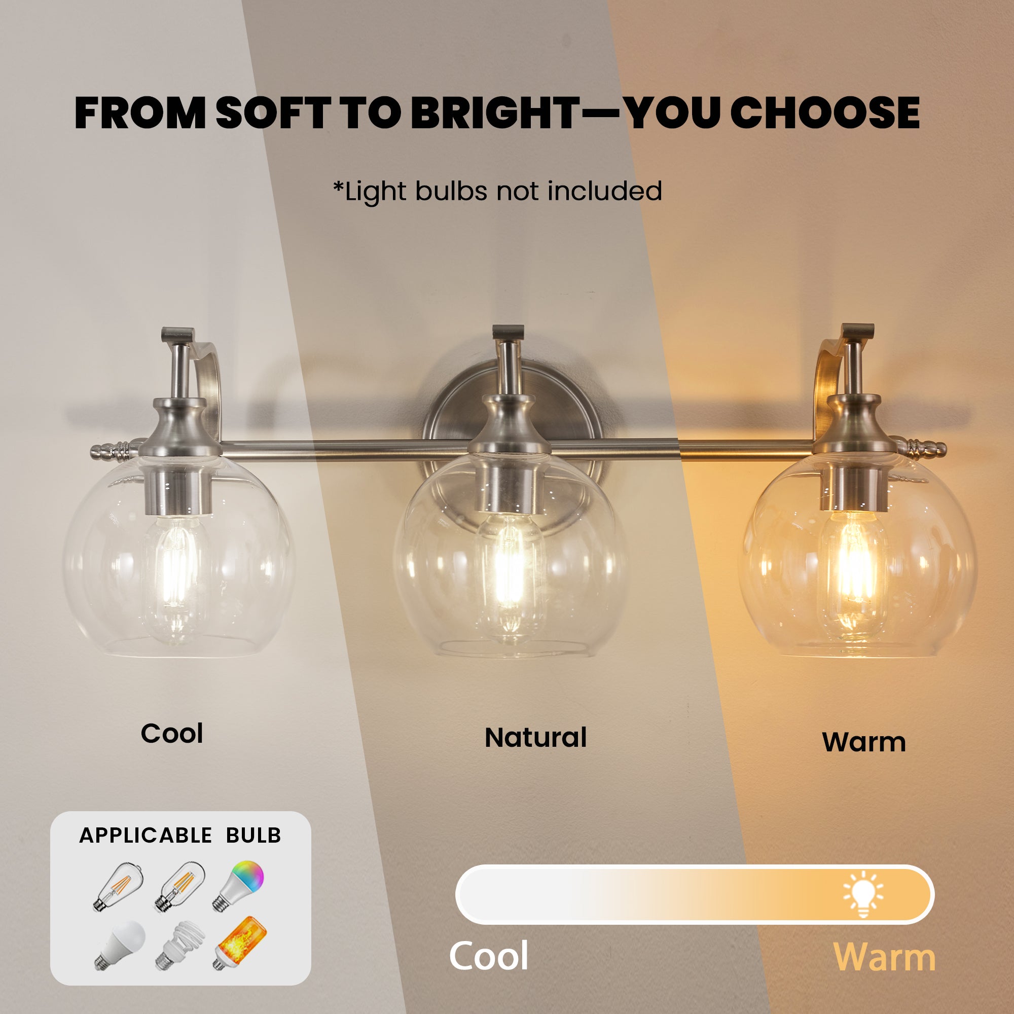 Modern Clear Globe Glass Shade Metal Crank Frame Bathroom Sconces