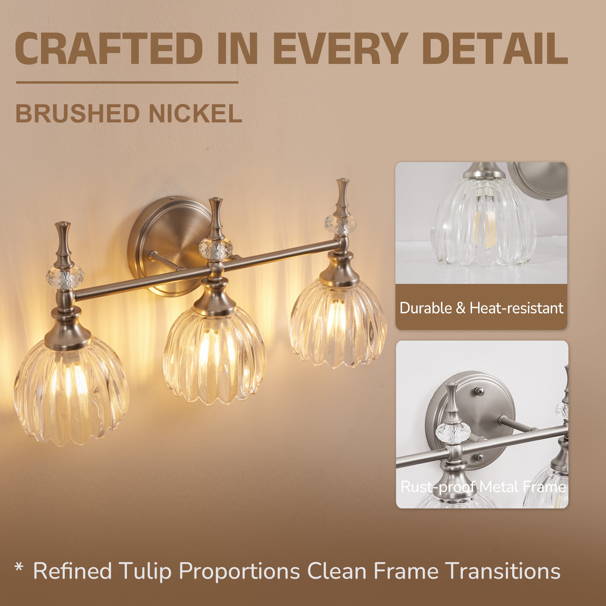 Contemporary Bathroom Vanity Light Fixtures with Tulip Glass Shade Sconces for Bath,Bedroom, Hallway