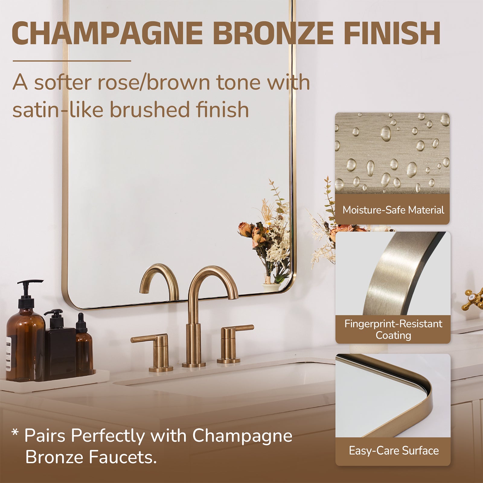 Modern Rounded Rectangle Mirror for Bathroom/ Vanity/ Wall | Stainless Steel Frame