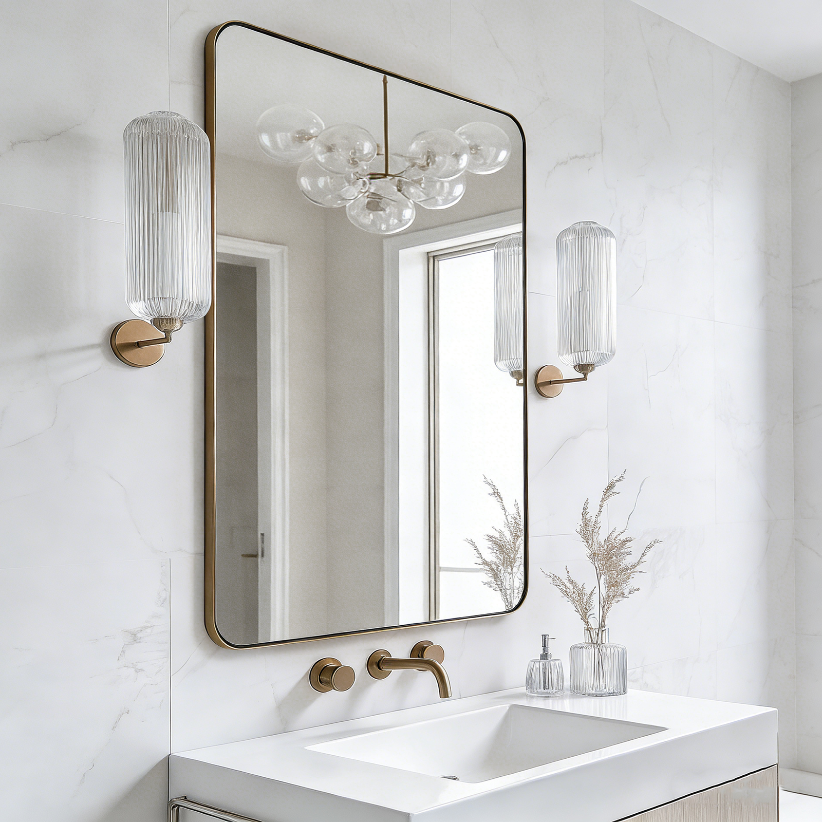Modern Rounded Rectangle Mirror for Bathroom/ Vanity/ Wall | Stainless Steel Frame