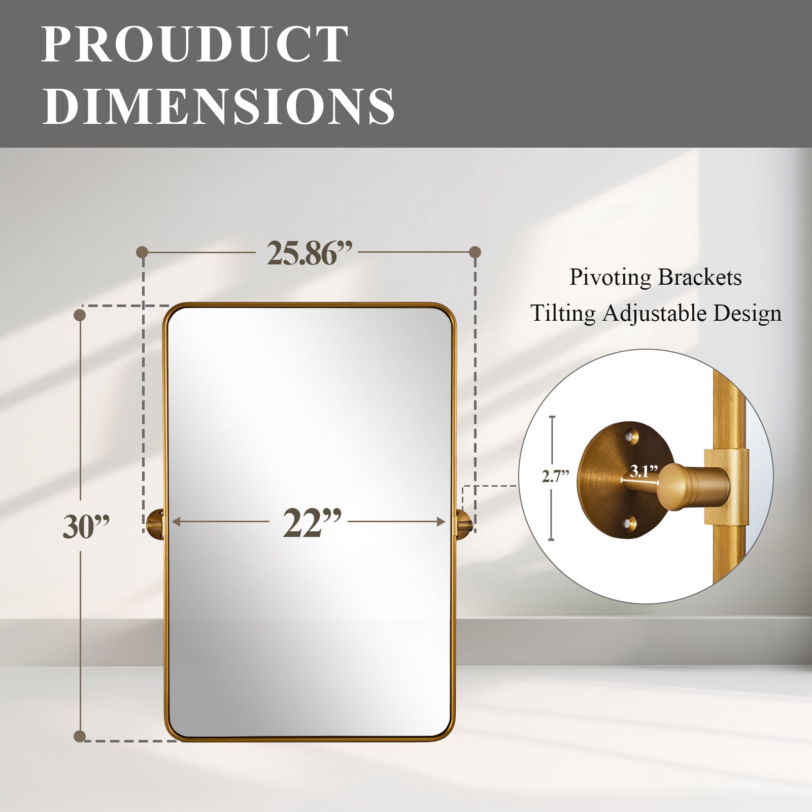 Modern Rectangle Pivot Mirror Adjustable Tilting Bathroom Mirror | Aluminum Frame