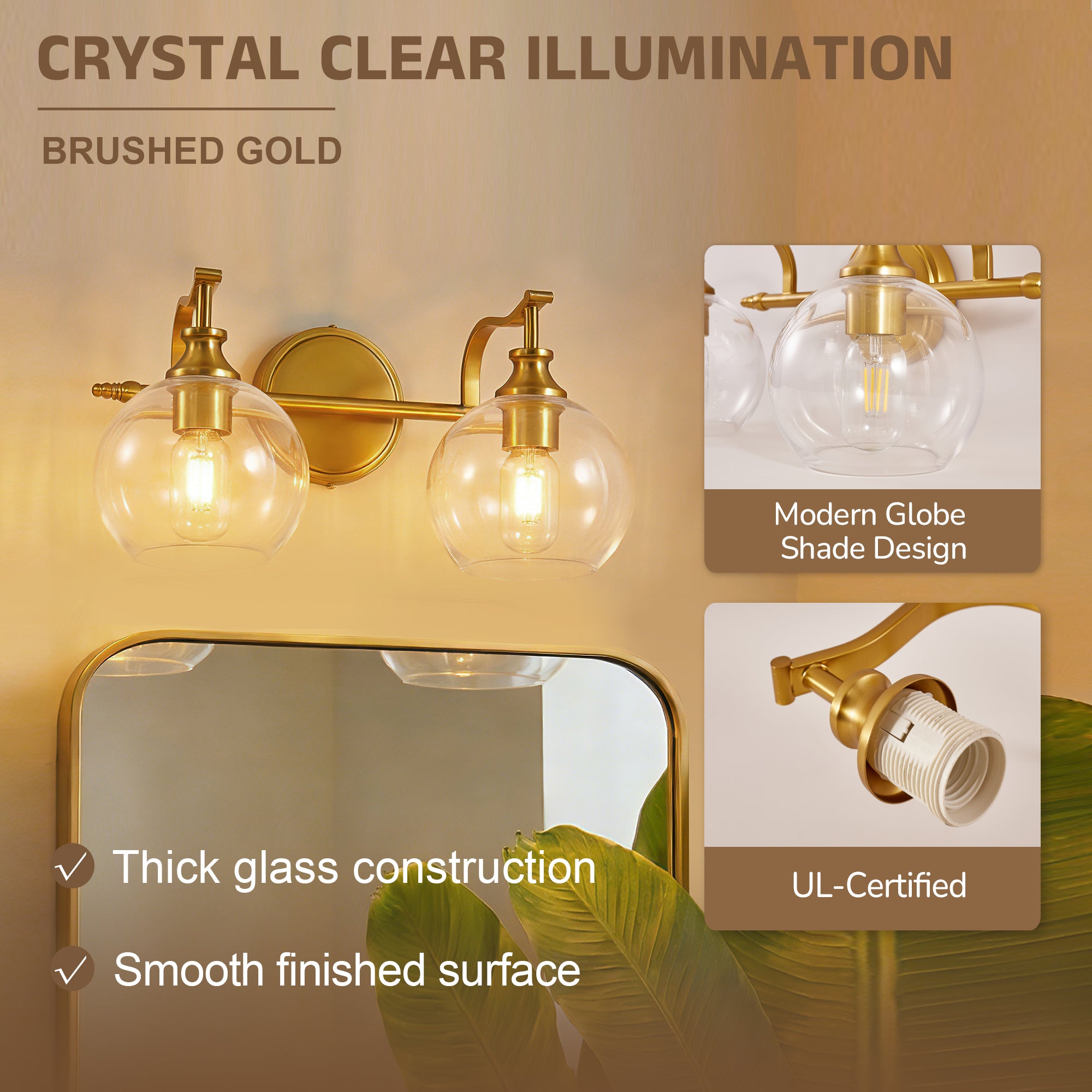Modern Clear Globe Glass Shade Metal Crank Frame Bathroom Sconces