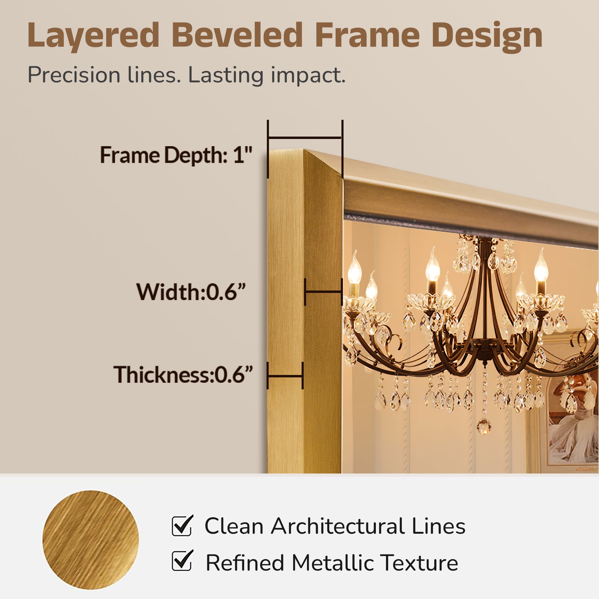 Luxury Beveled Stainless Steel Framed  Rectangular Bathroom Vanity Mirror