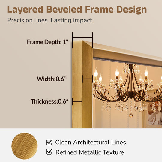 Luxury Beveled Stainless Steel Framed  Rectangular Bathroom Vanity Mirror