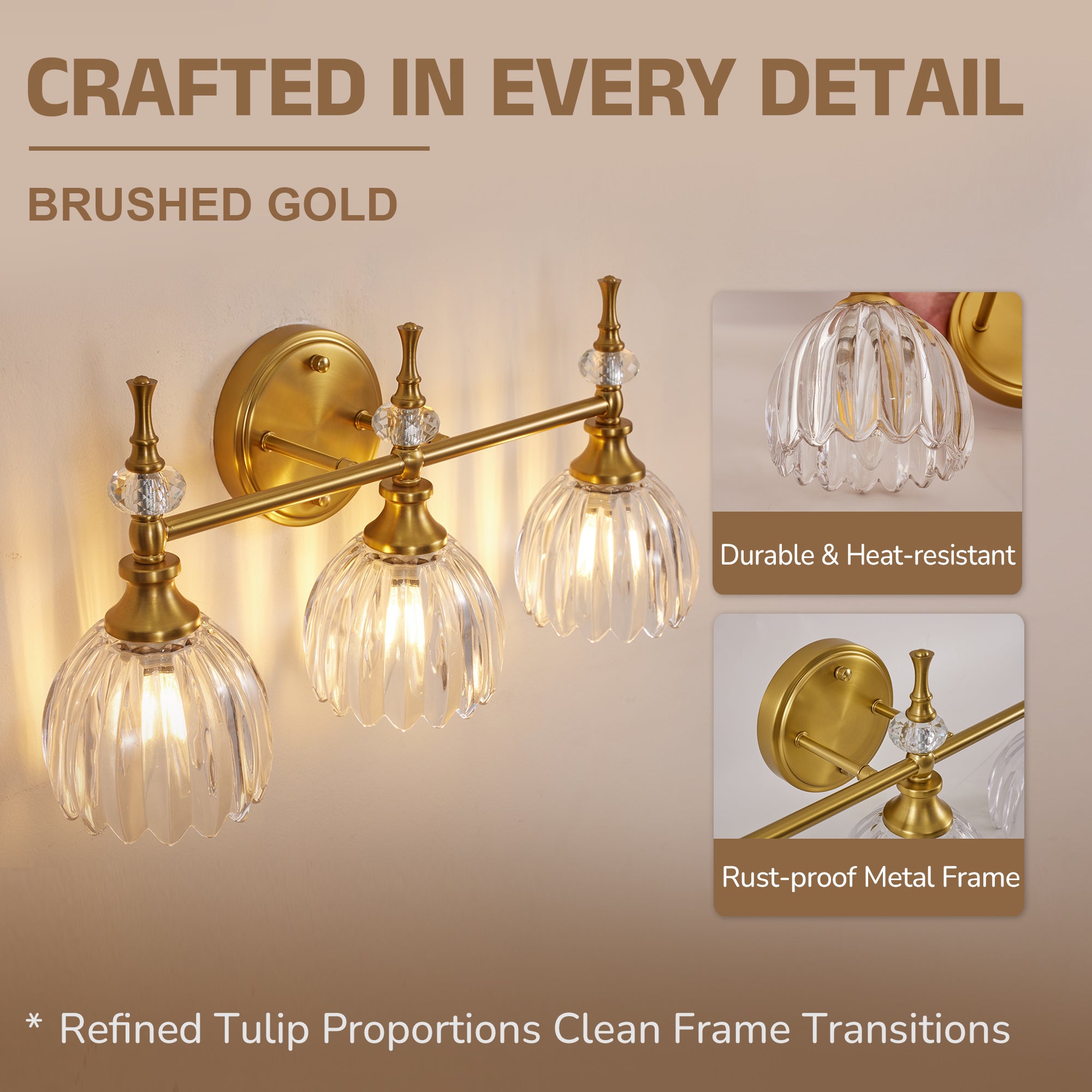 Contemporary Bathroom Vanity Light Fixtures with Tulip Glass Shade Sconces for Bath,Bedroom, Hallway
