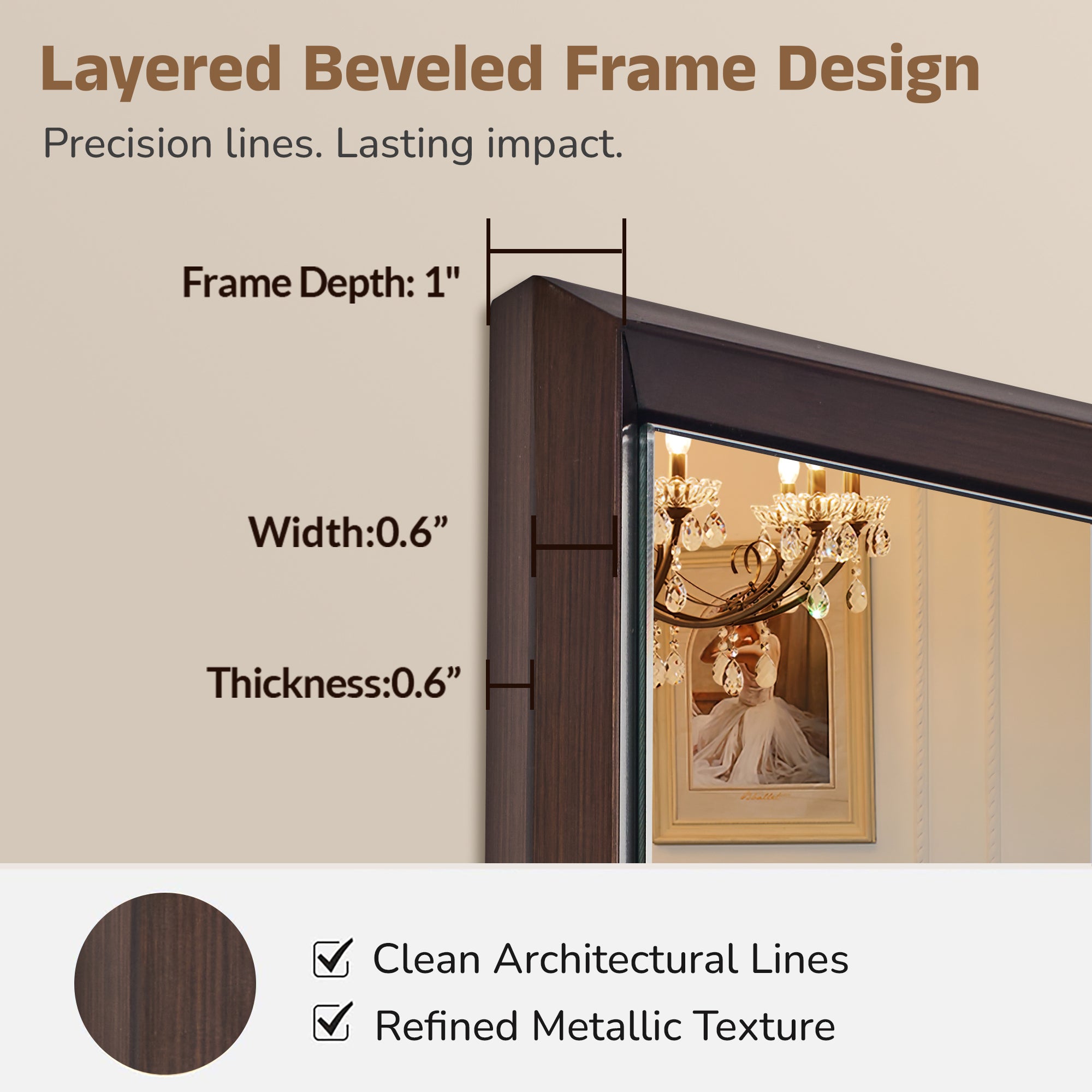 Luxury Beveled Stainless Steel Framed  Rectangular Bathroom Vanity Mirror