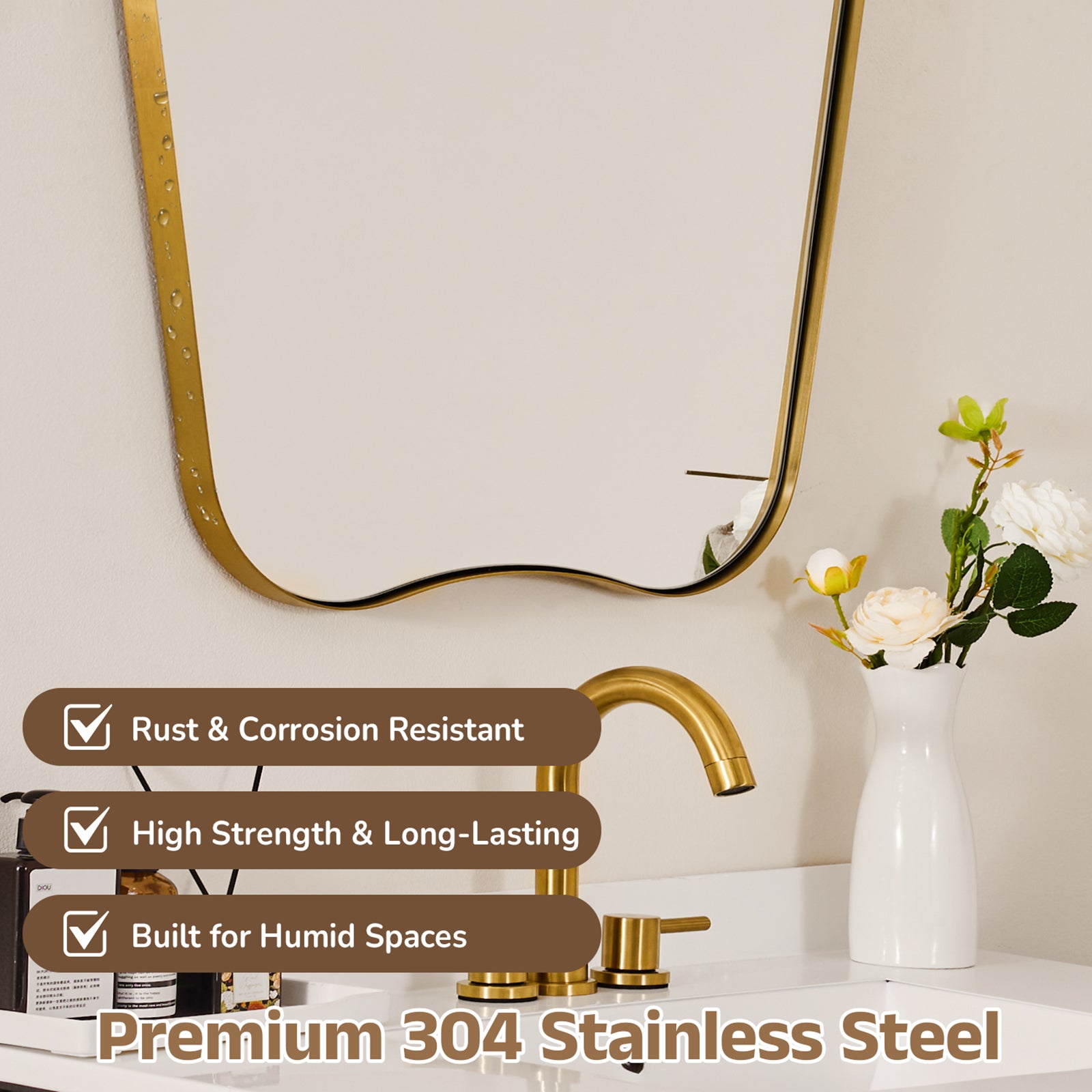 Contemporary Dual Arch Wall Mirror Irregular Scalloped Bathroom Mirror | Stainless Steel Frame