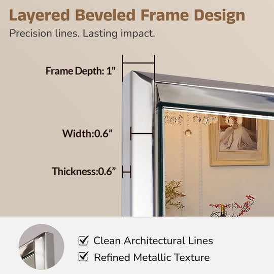 Luxury Beveled Stainless Steel Framed  Rectangular Bathroom Vanity Mirror