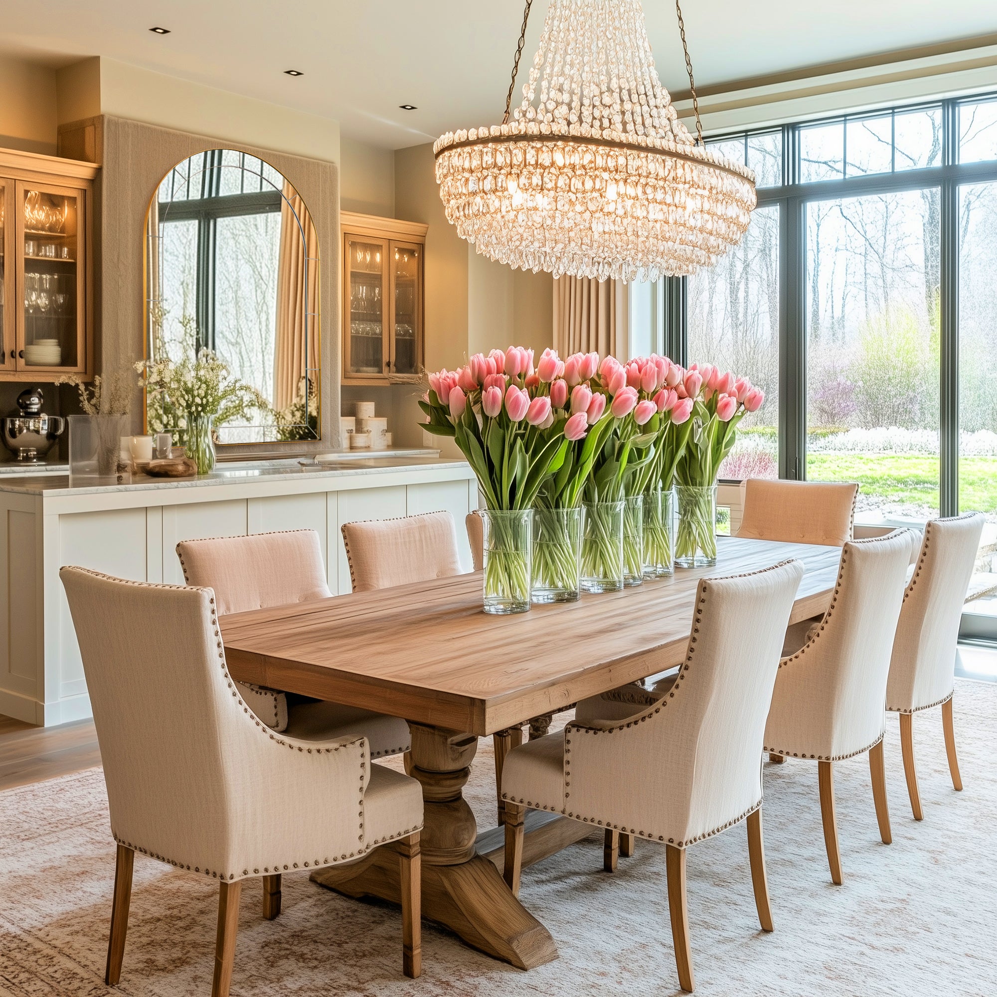 Minuette Glass Tile Edge Arched Mirror Bathroom Vanity Mirror | Stainless Steel Frame