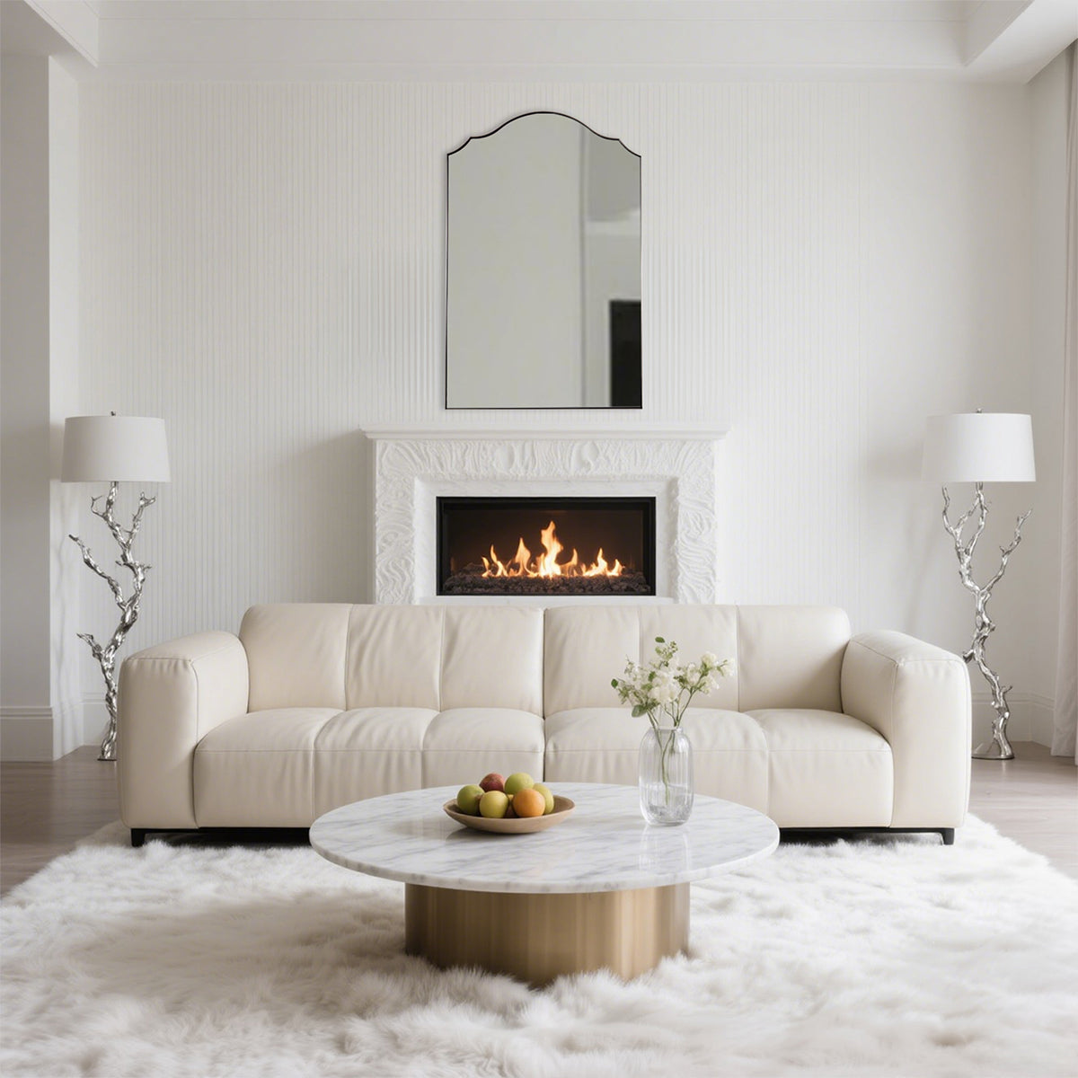 Contemporary Scalloped Arched Curved Mirror Bathroom Wall Mirror | Stainless Steel Frame