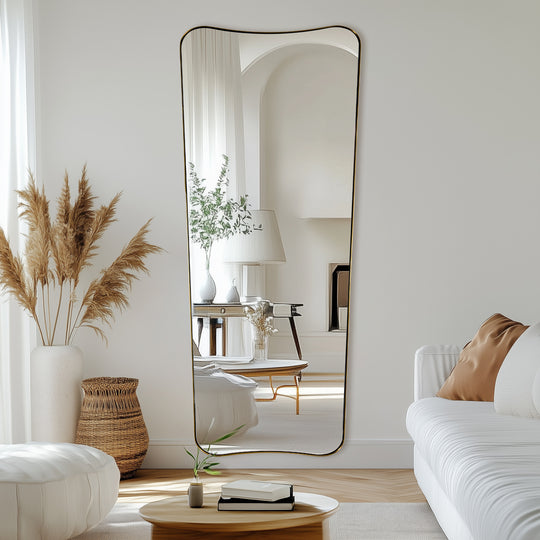 Contemporary Asymmetrical Irregular Wall Mirror for Bathroom  |Stainless Steel Frame