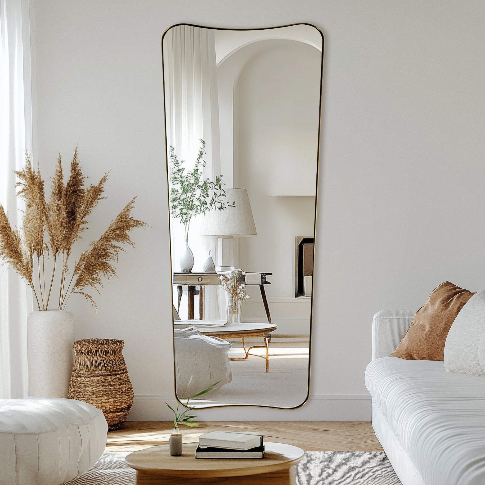 Asymmetrical Irregular Full Length Wall Mirror |Stainless Steel Frame