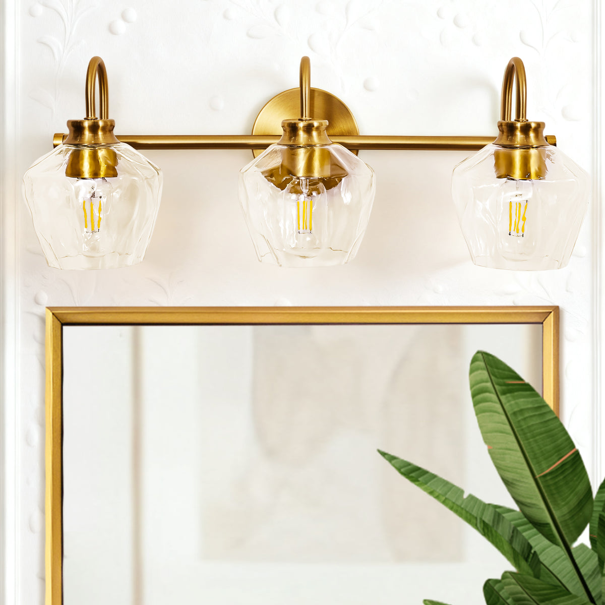 Vintage Gooseneck Hammered Glass Shade Bathroom Vanity Light