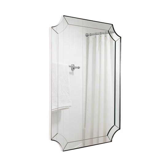 Modern Glass Tiles Edge Cut Corner Scalloped Bathroom Vanity Mirrors | Stainless Steel Frame