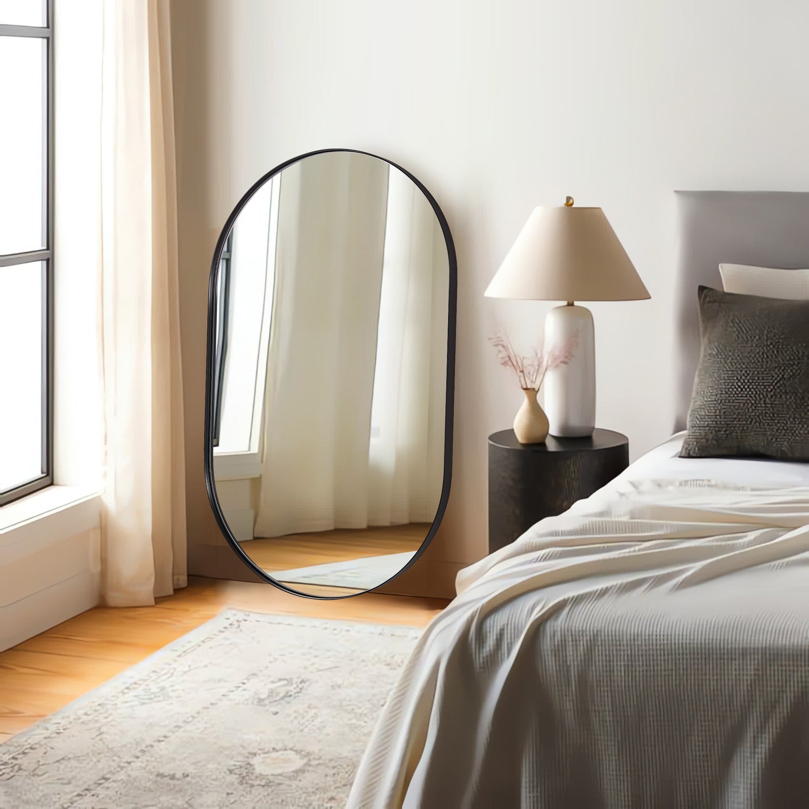 Full Length Pill Shaped Mirrors Wall Mounted, Full Body Long Leaning Mirror