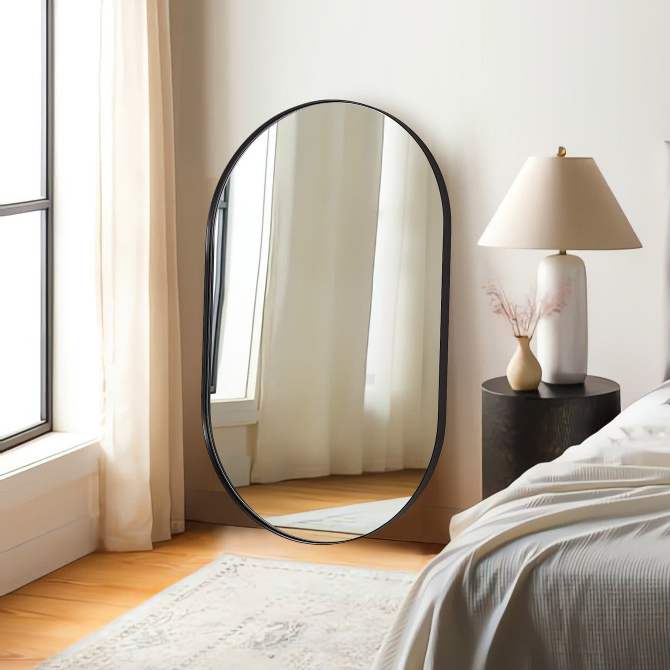 Full Length Pill Shaped Mirrors Wall Mounted, Full Body Long Leaning Mirror