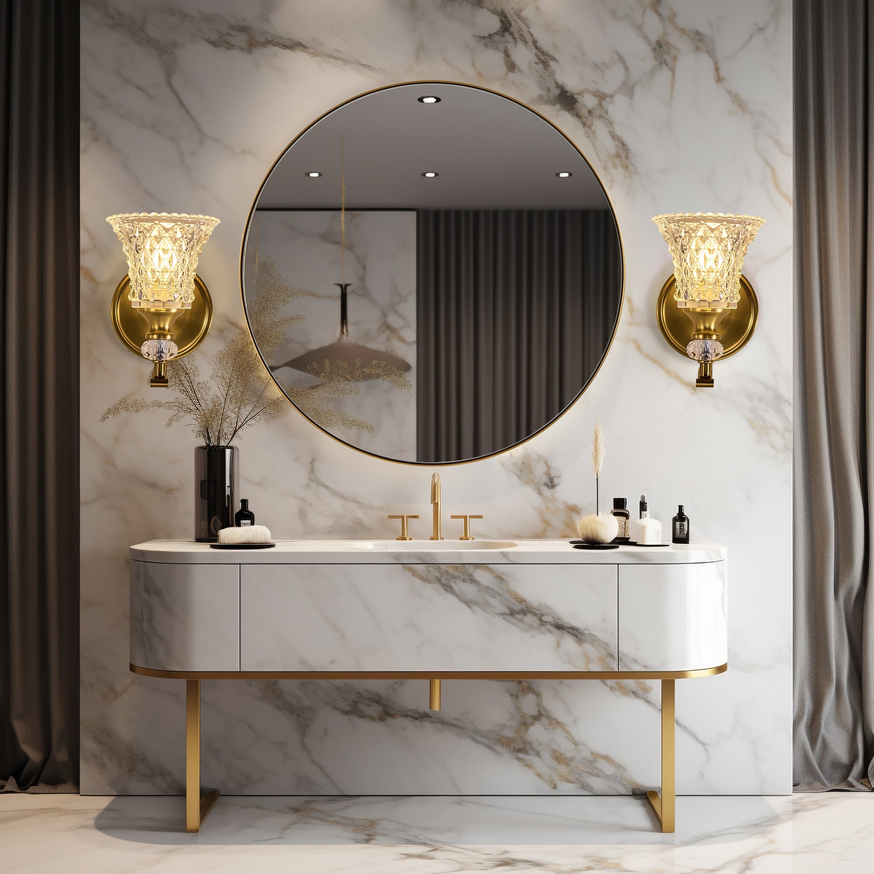 Luxury Gold Crystal Wall Sconces for Bathroom, Bedroom,Living Room