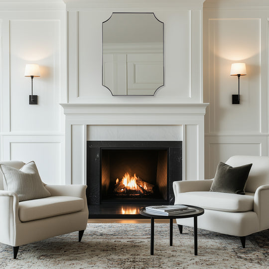 Contemporary Notched Corner Scalloped  Rectangle Bathroom Vanity Mirror | Stainless Steel Frame