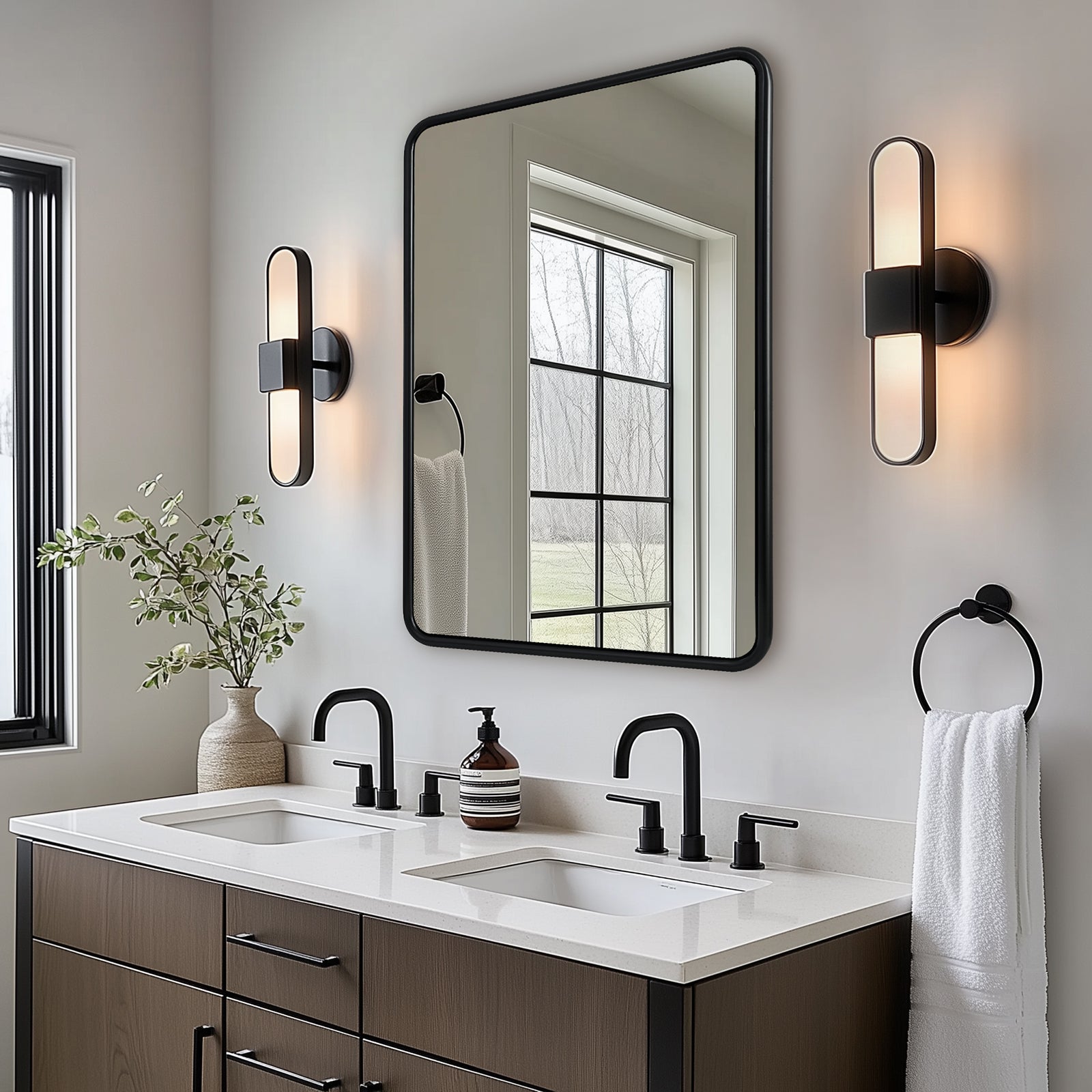 Contemporary Rounded Rectangular Bathroom Mirrors| O-Shaped Tube Stainless Steel Frame