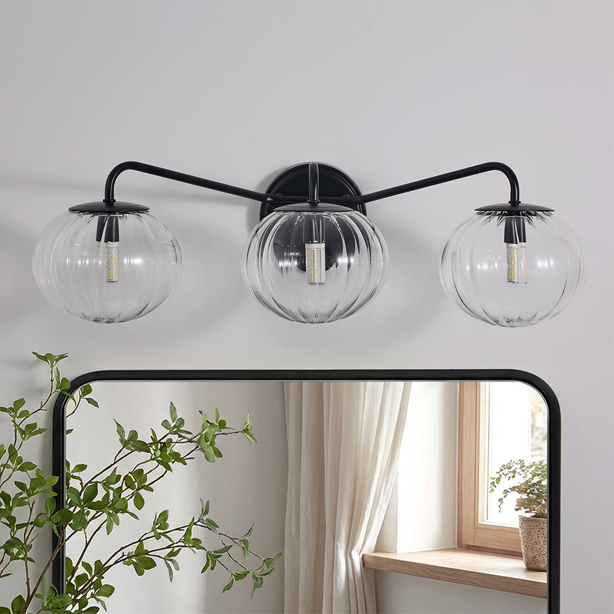 Contemporary Pumpkin Clear Glass Shades Bathroom Wall Sconce