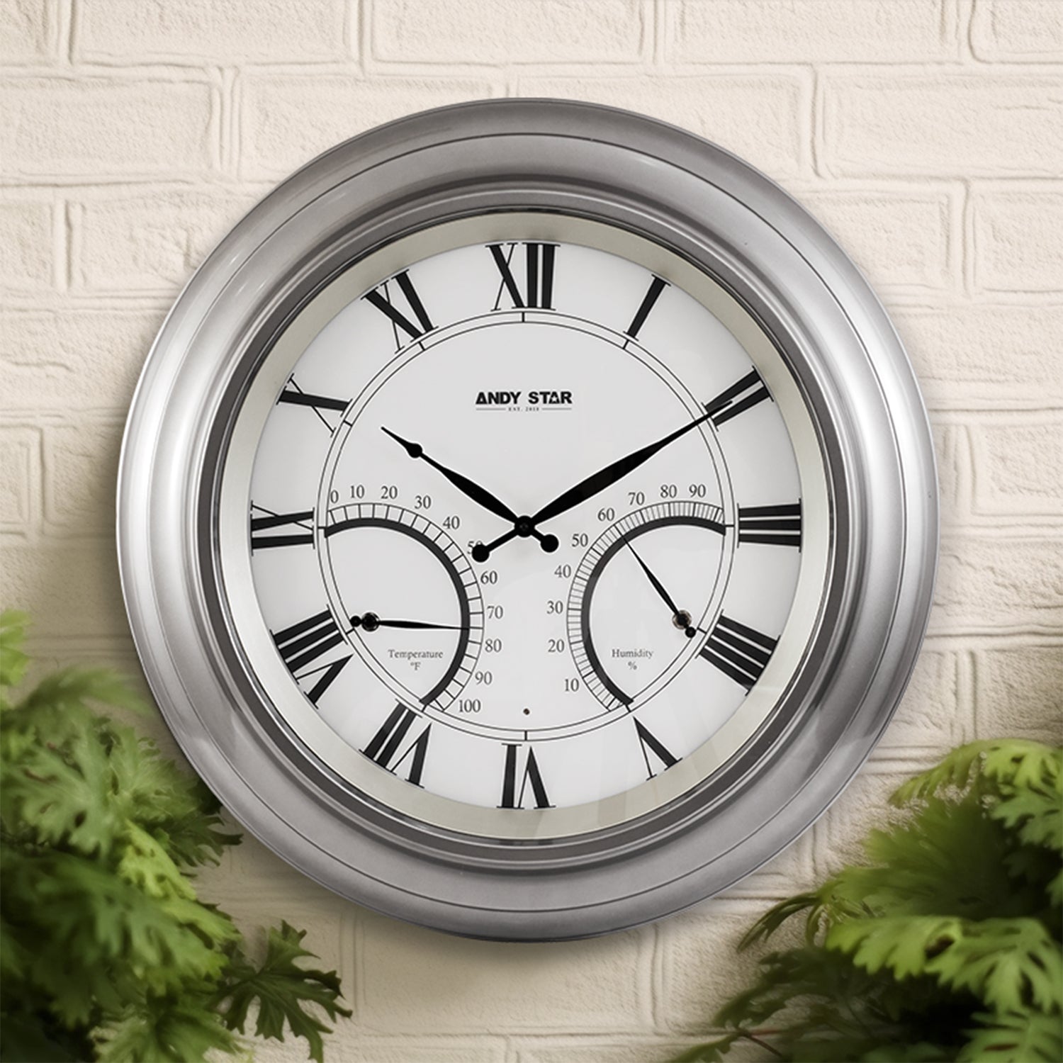 Contemporary Large Outdoor Wall Clock with Thermometer Waterproof Illuminated,24 Inch