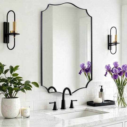 Traditional Rectangle Scalloped  Wall Mirror for Bathroom | Stainless Steel Frame