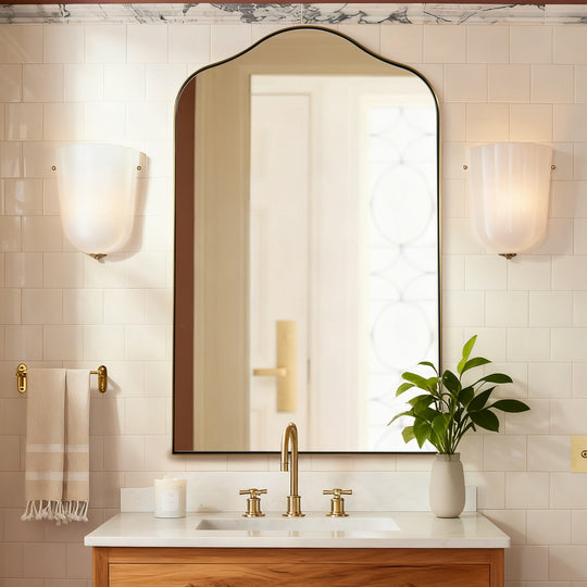 Contemporary Arch Top Curved Arched Bathroom Vanity Mirror | Stainless Steel Frame