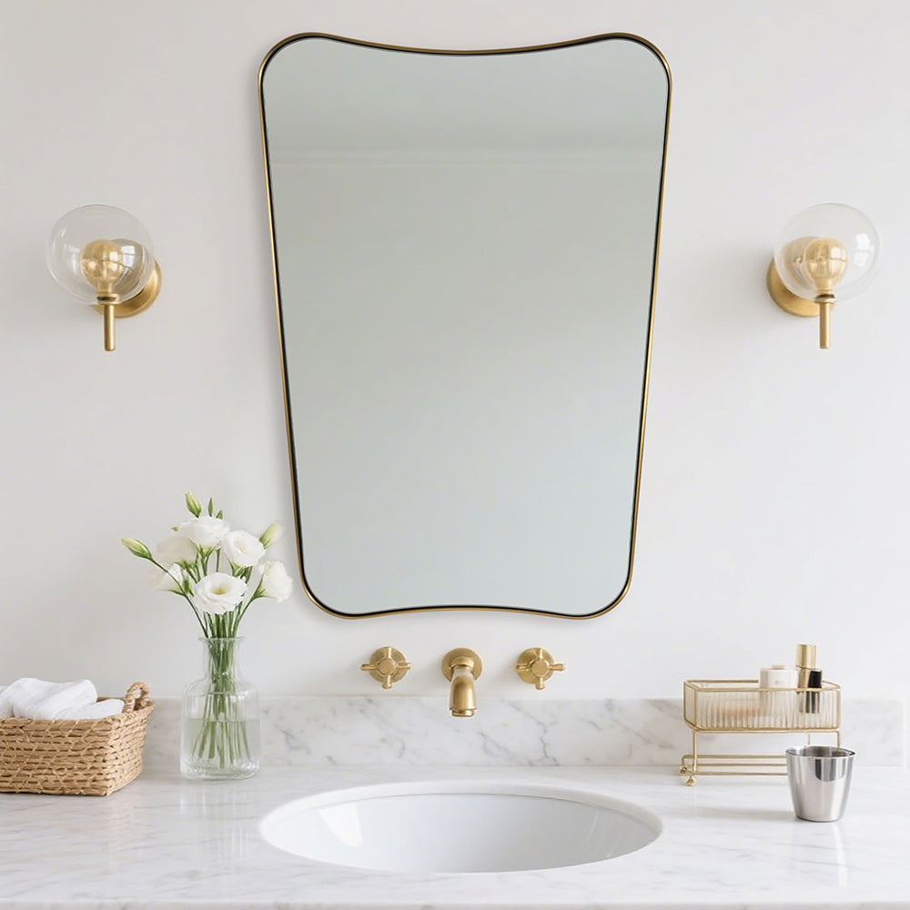 Contemporary Concave Scalloped Irregular Wall Mirror for Bathroom  |Stainless Steel Frame