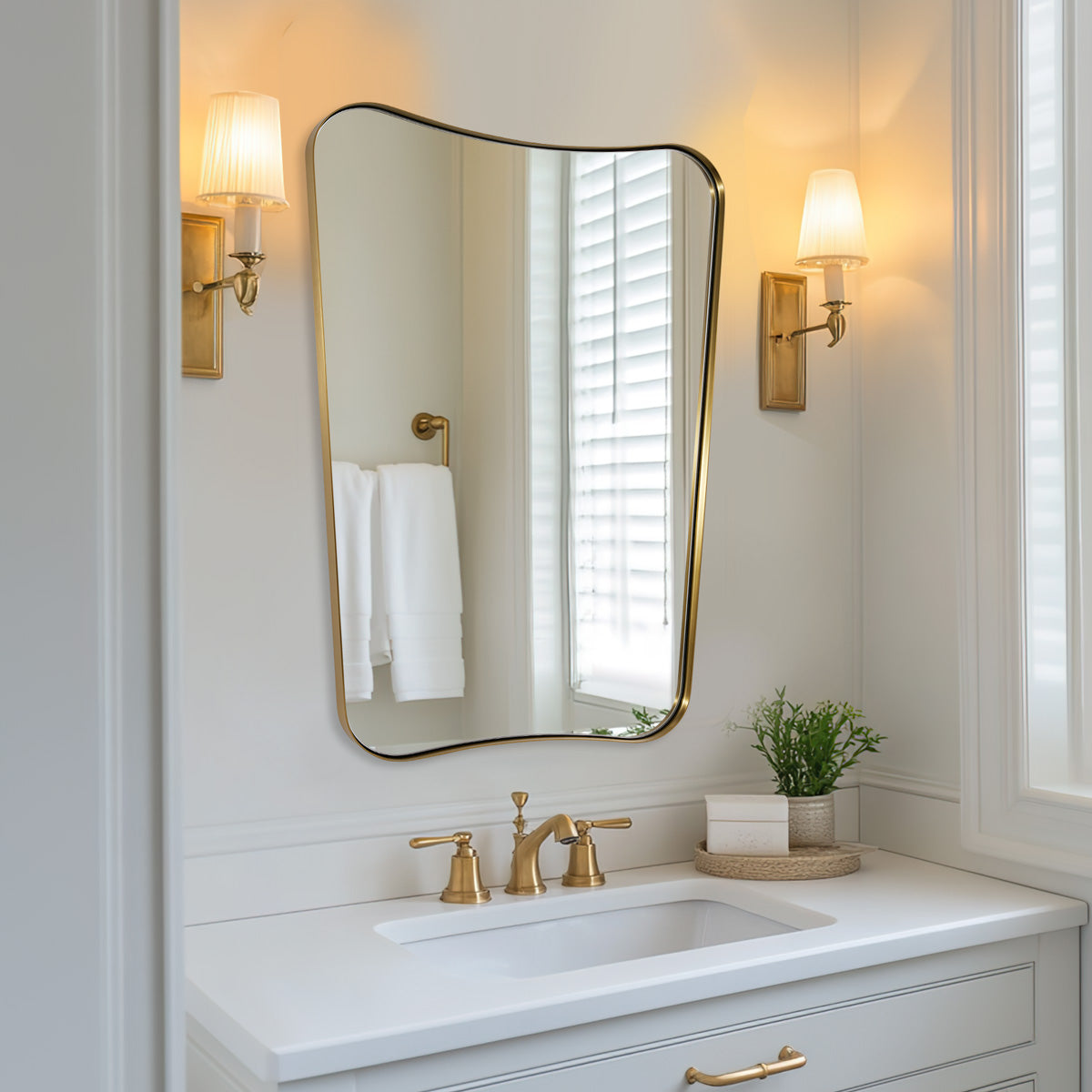 Italian Luxury Style Irregular Scalloped Wall Mirror for Bathroom  |Stainless Steel Frame