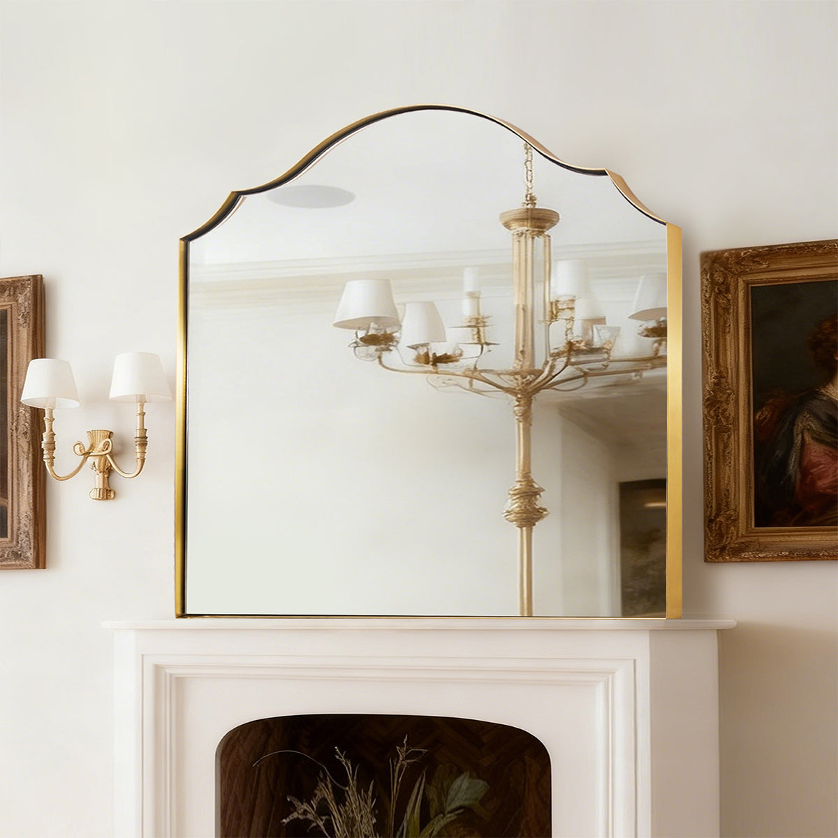 Contemporary Arched Curved Scalloped Mirror Bathroom Vanity Mirror | Stainless Steel Frame