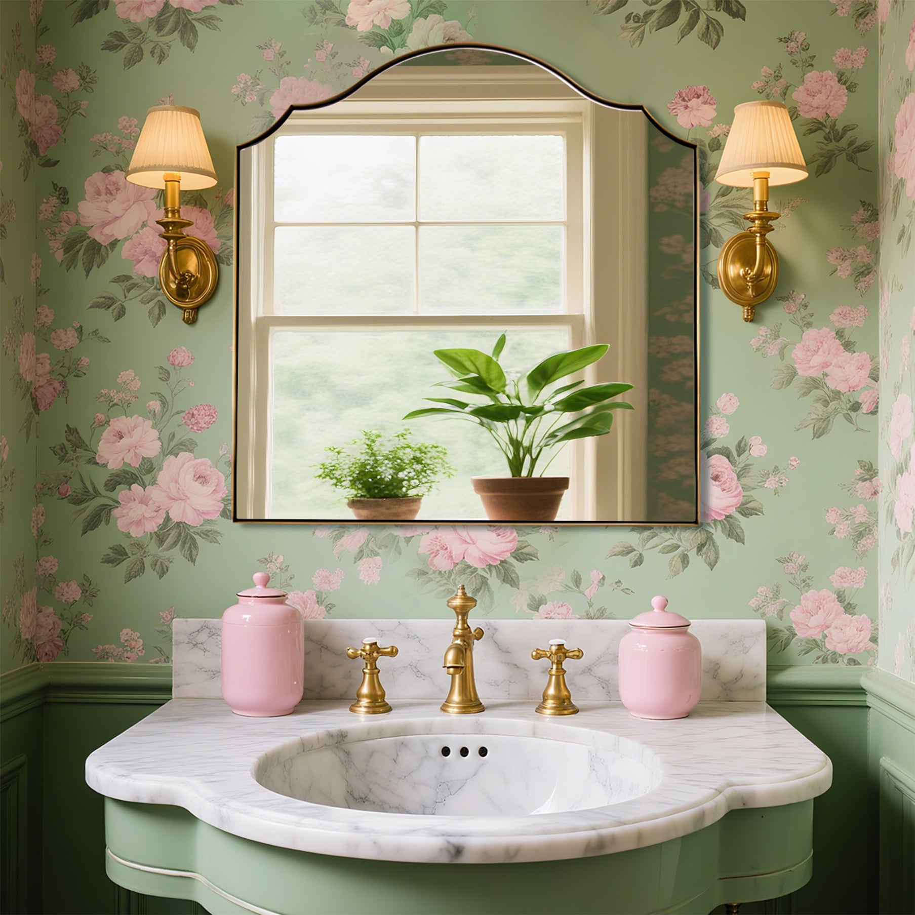 Contemporary Scalloped Arched Curved Mirror Bathroom Wall Mirror | Stainless Steel Frame