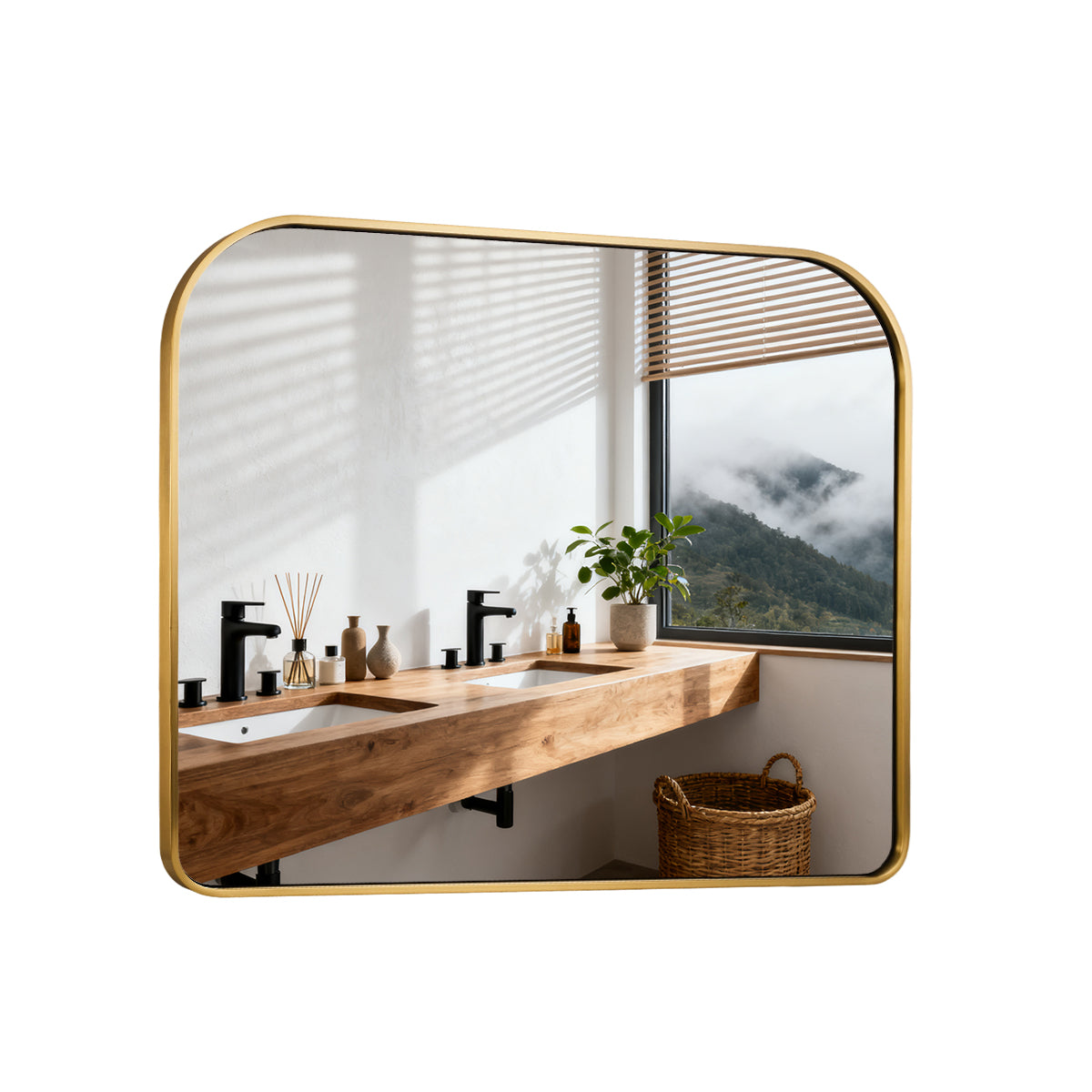 Bold-Frame Wide Arch Mantel Mirror Bathroom Vanity Mirror | Stainless Steel Frame