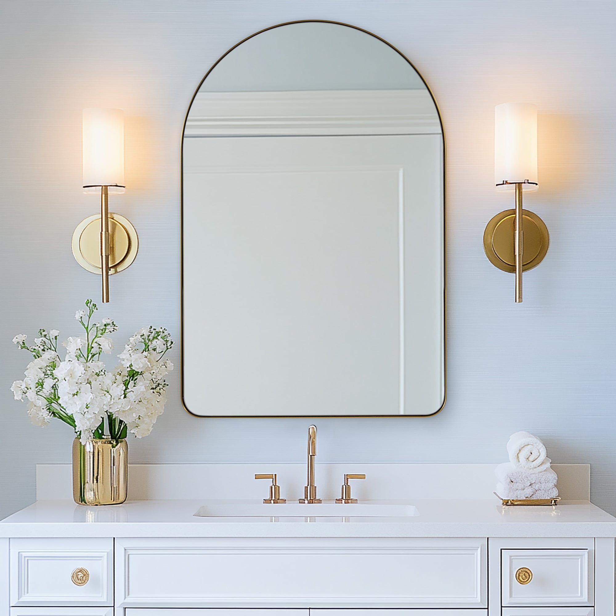 Contemporary Arched Bathroom Vanity Mirror | Stainless Steel Frame