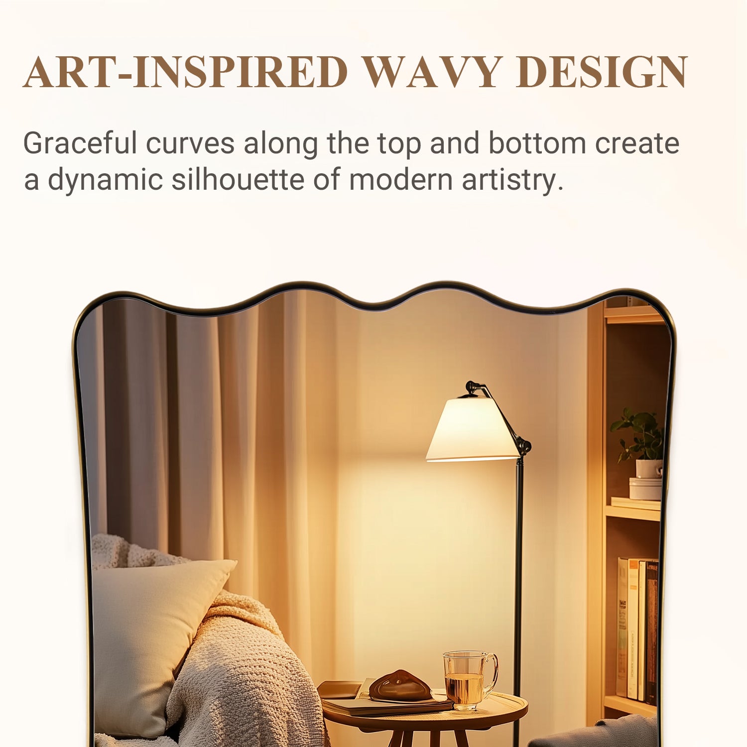Contemporary Wavy Scalloped Rectangle Mirror Decorative Bathroom Mirror | Stainless Steel Frame