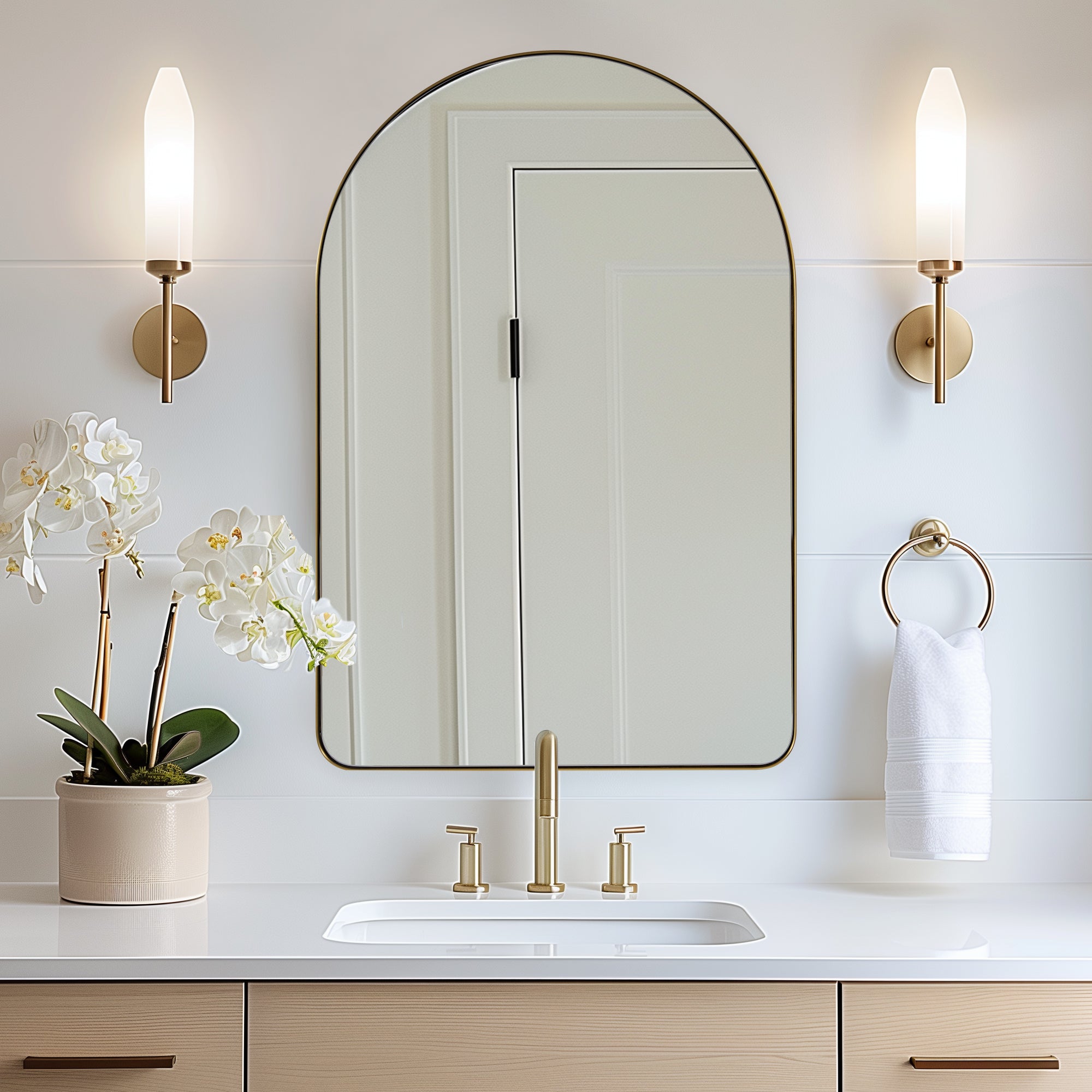 Contemporary Arched Bathroom Vanity Mirror | Stainless Steel Frame
