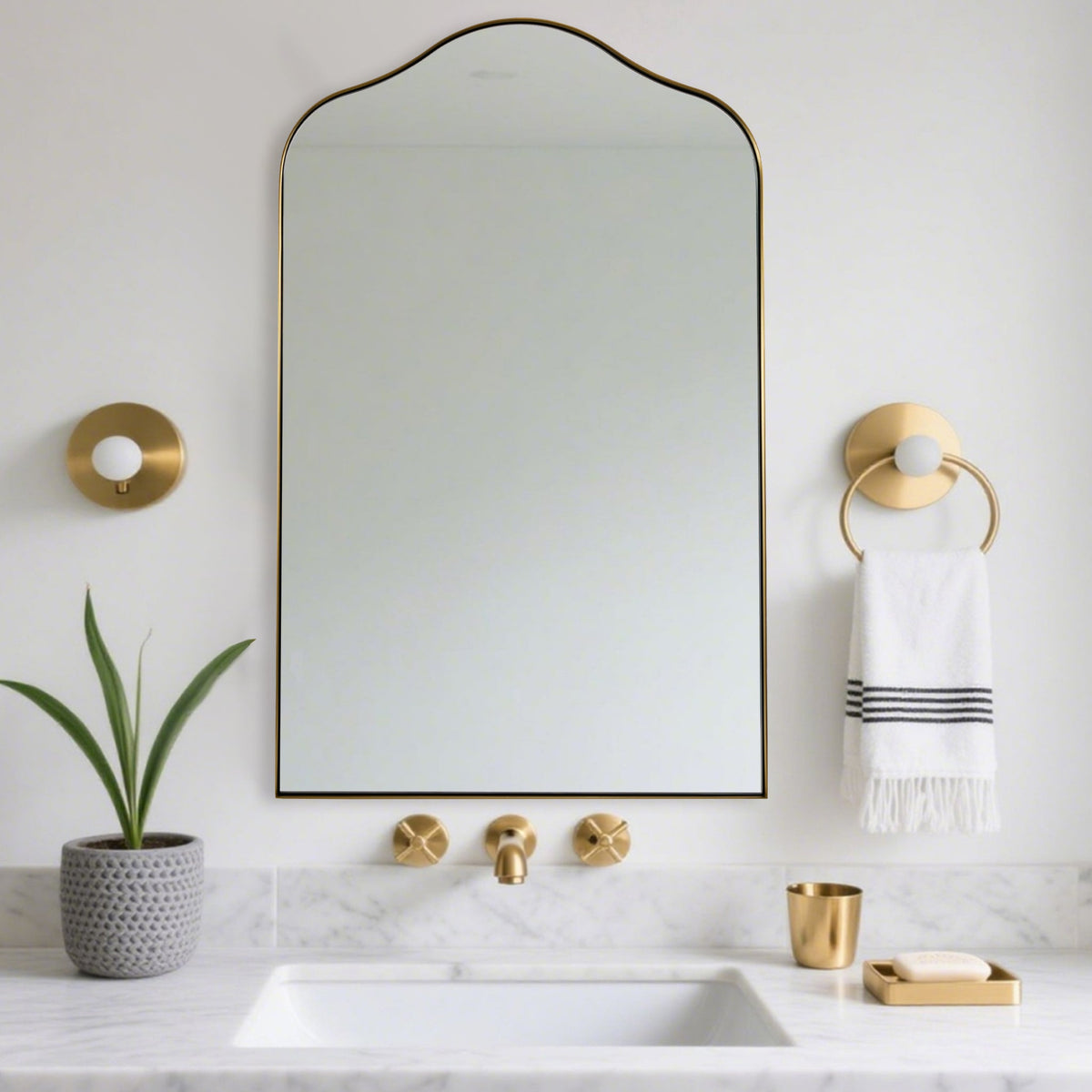 Contemporary Arch Top Curved Arched Bathroom Vanity Mirror | Stainless Steel Frame