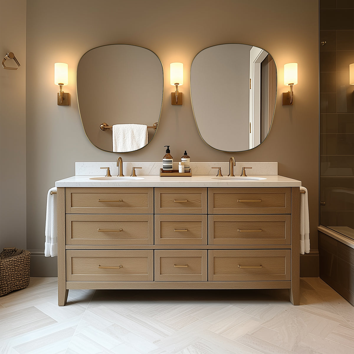 Contemporary Irregular Pebble Organic  Bathroom Wall Mirror Asymmetric Decorative Mirror | Stainless Steel Frame