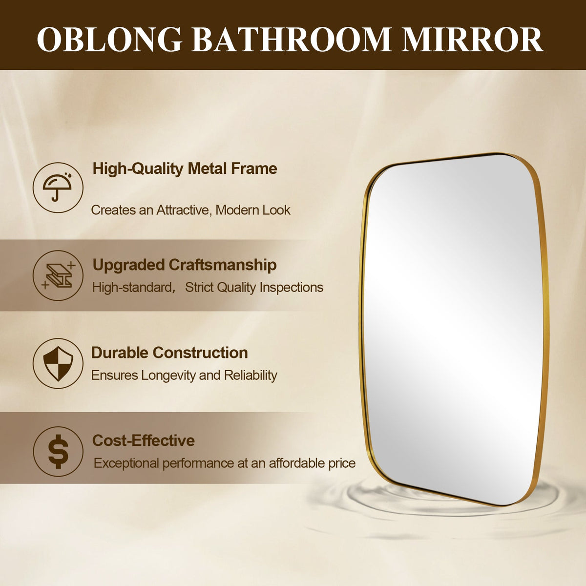 Modern  Oval Oblong Bathroom Vanity Mirror | Stainless Steel Frame