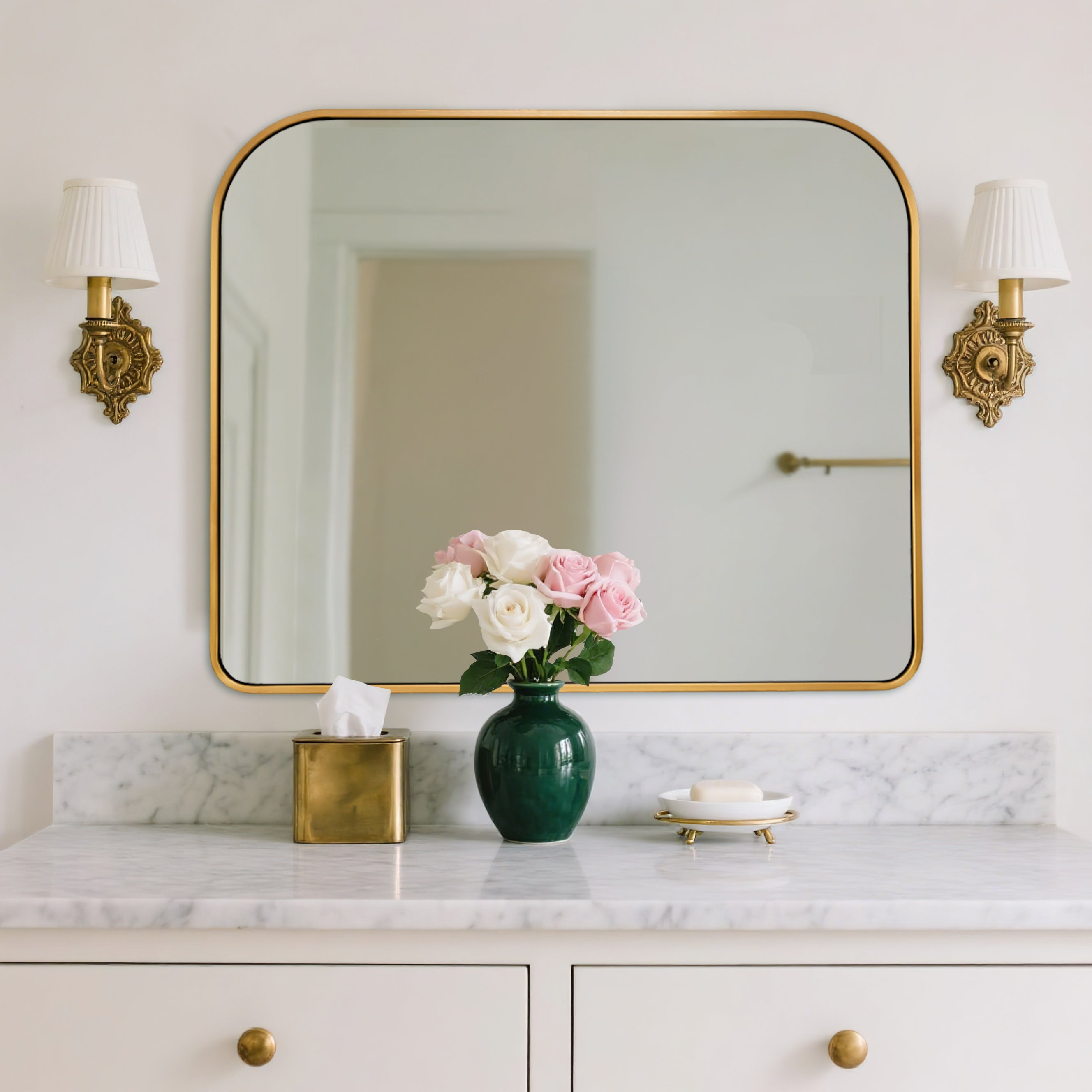 Bold-Frame Wide Arch Mantel Mirror Bathroom Vanity Mirror | Stainless Steel Frame