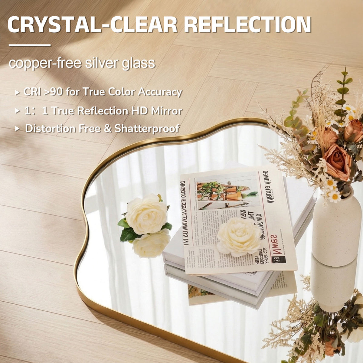 Contemporary Curved Top Arch Scalloped Bathroom Wall Mirror | Stainless Steel Frame