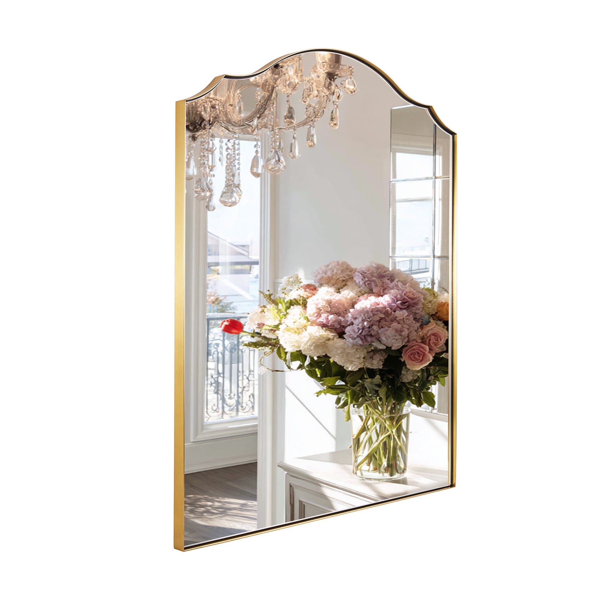 Contemporary Arched Curved Scalloped Mirror Bathroom Vanity Mirror | Stainless Steel Frame