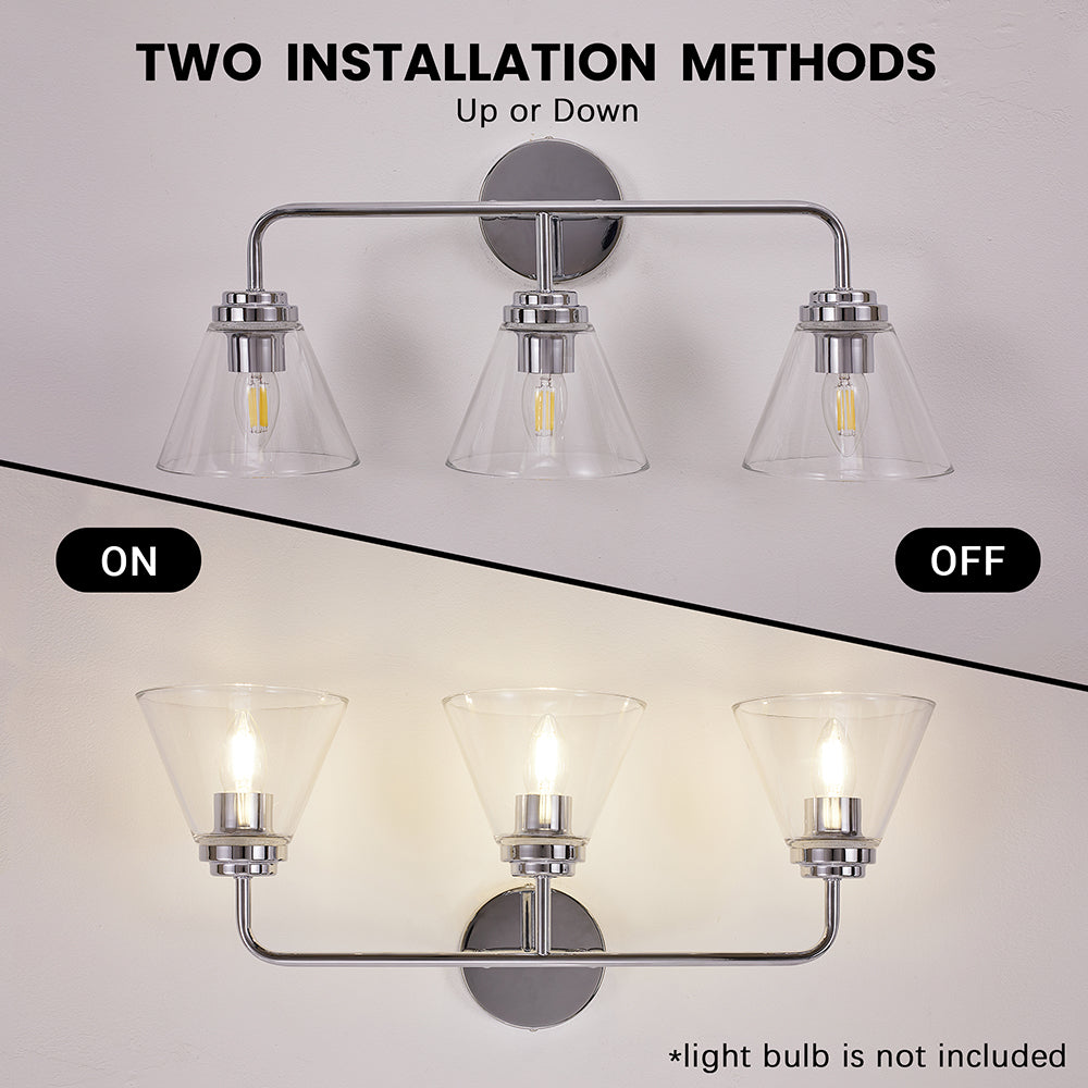 Modern Cone Clear Glass Shade Bathroom Wall Sconces