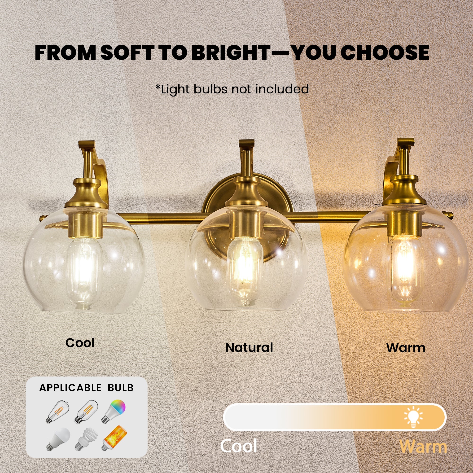 Modern Clear Globe Glass Shade Metal Crank Frame Bathroom Sconces