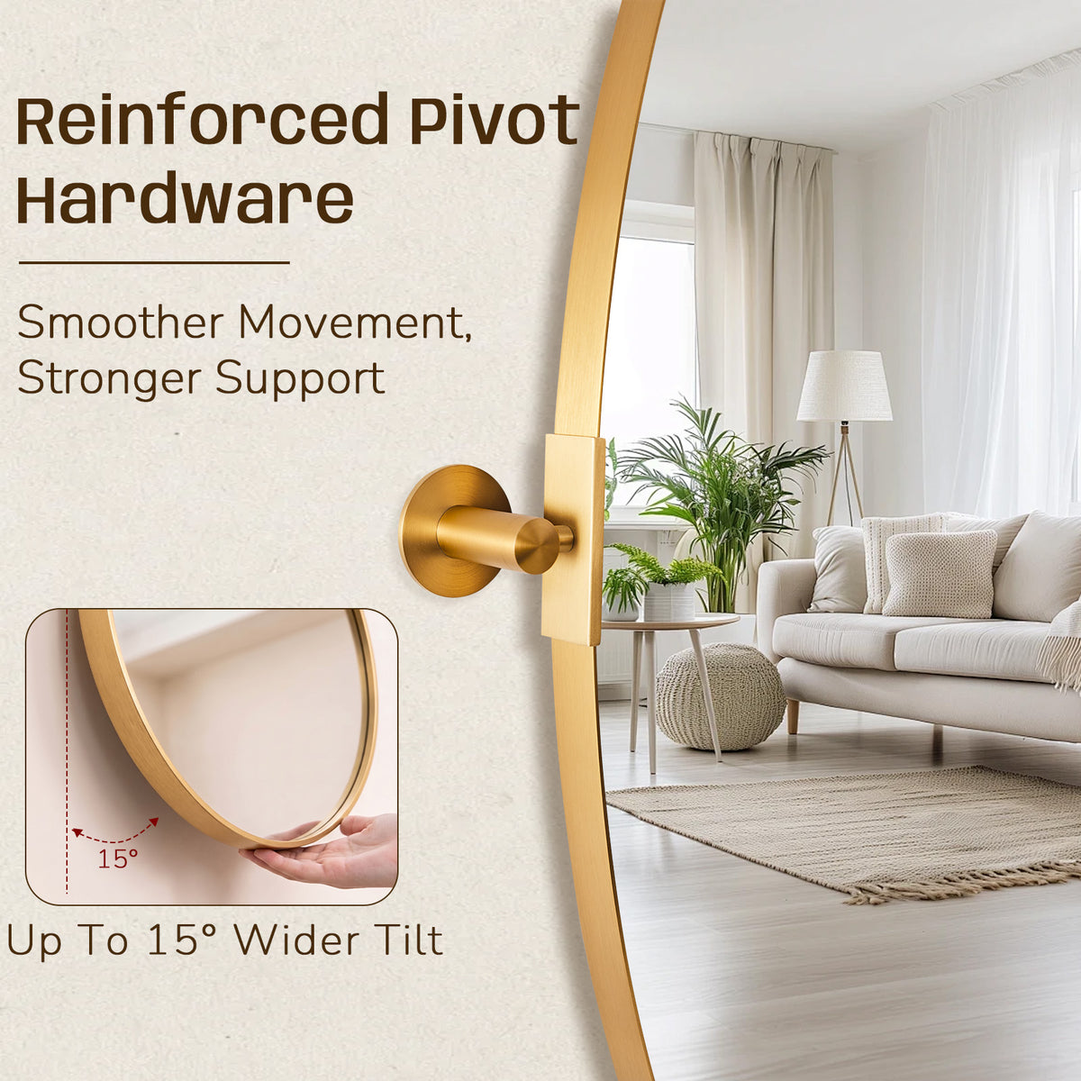 Oval Pivot Mirrors Adjustable Tilting Angle Floating  Bathroom Mirror| Stainless Steel Framed