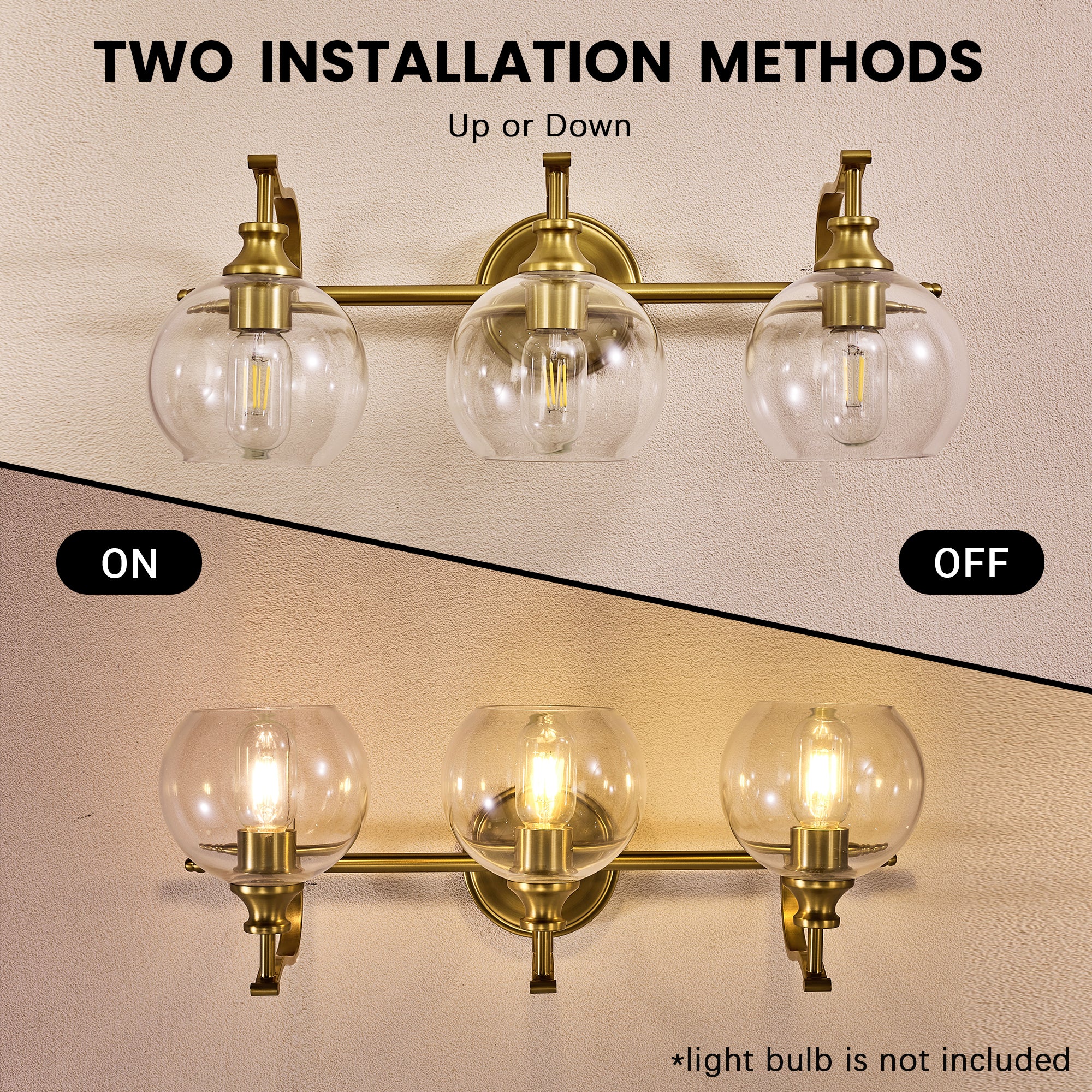 Modern Clear Globe Glass Shade Metal Crank Frame Bathroom Sconces