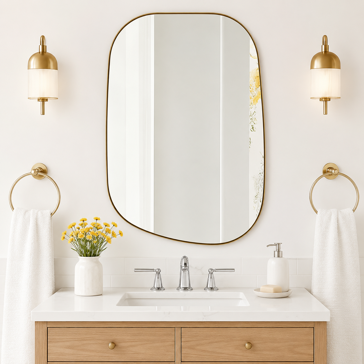 Asymmetrical Irregular Bathroom Wall Mirror | Stainless Steel Frame