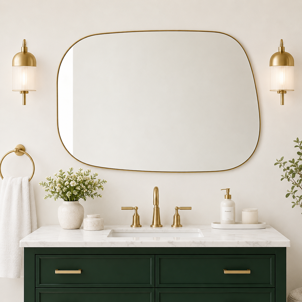 Asymmetrical Irregular Bathroom Wall Mirror | Stainless Steel Frame