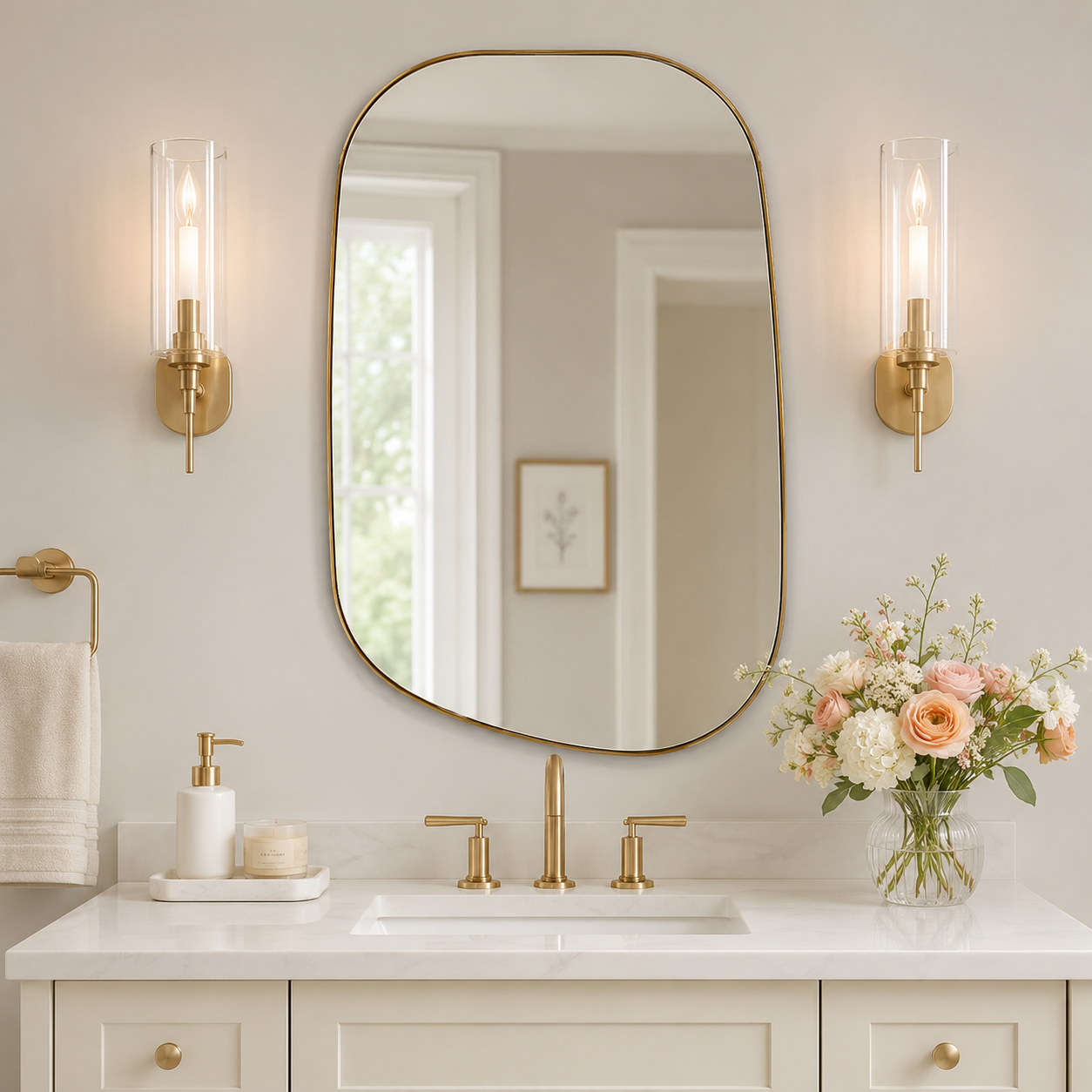 Asymmetrical Irregular Bathroom Wall Mirror | Stainless Steel Frame